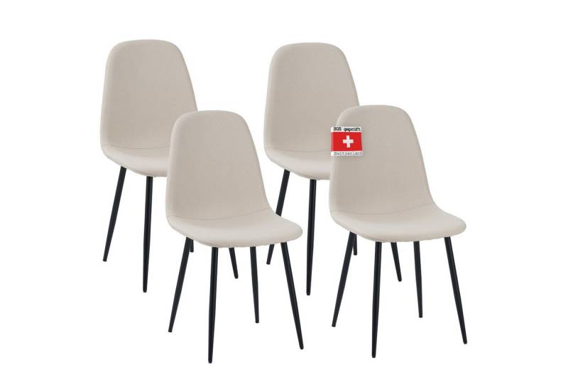 Albatros International Esszimmerstuhl Esszimmerstühle BARI mit schwarzen Füssen Retro Look Modern (4er Set Beige), belastbar mit 110Kg, Polsterstuhl - Moderner Küchenstuhl, Stuhl von Albatros International