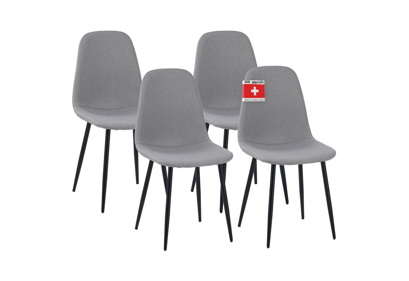 Albatros International Esszimmerstuhl Esszimmerstühle BARI mit schwarzen Füssen Retro Look Modern (4er Set Grau), belastbar mit 110Kg, Polsterstuhl - Moderner Küchenstuhl, Stuhl von Albatros International