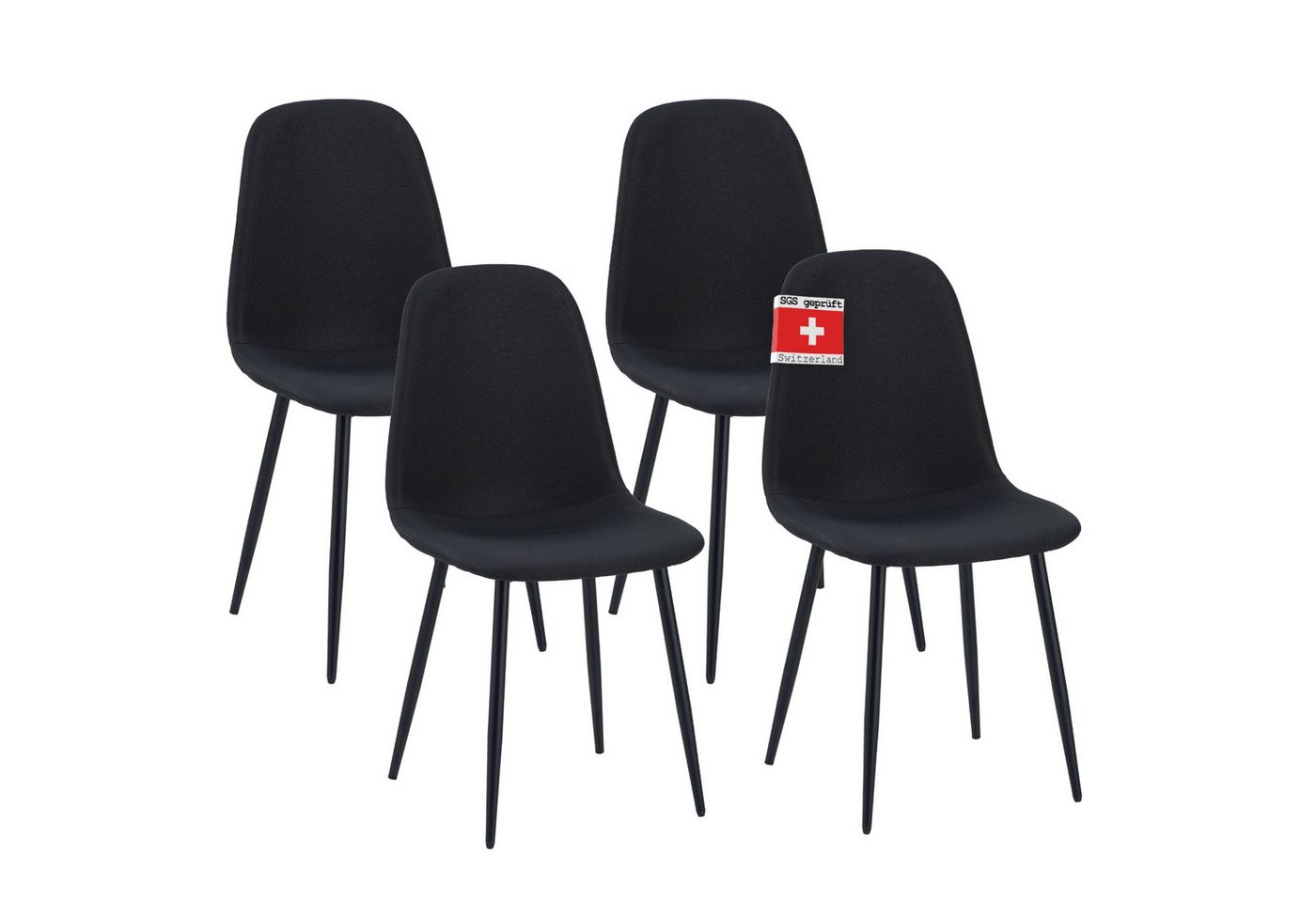 Albatros International Esszimmerstuhl Esszimmerstühle BARI mit schwarzen Füssen Retro Look Modern (4er Set Schwarz), belastbar mit 110Kg, Polsterstuhl - Moderner Küchenstuhl, Stuhl von Albatros International