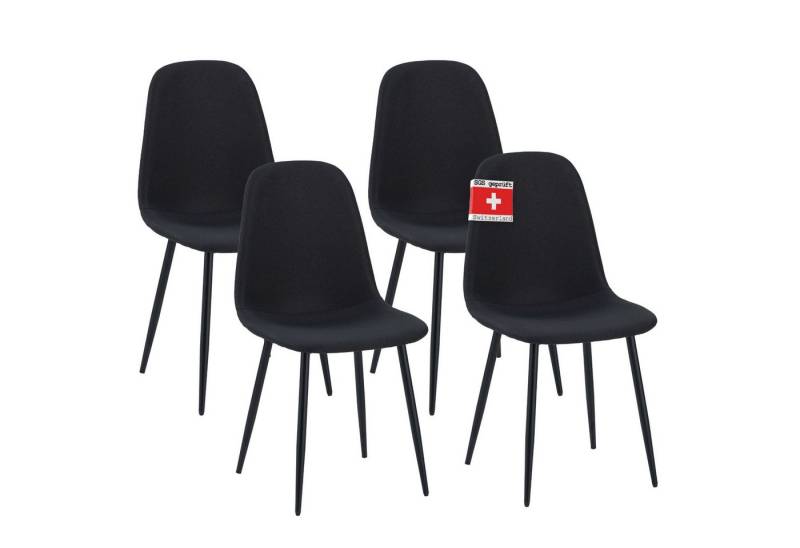 Albatros International Esszimmerstuhl Esszimmerstühle BARI mit schwarzen Füssen Retro Look Modern (4er Set Schwarz), belastbar mit 110Kg, Polsterstuhl - Moderner Küchenstuhl, Stuhl von Albatros International