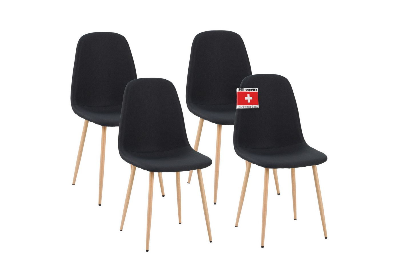 Albatros International Esszimmerstuhl Esszimmerstühle FANO mit Füssen Holzoptik bequem Retro-Look (4er Set Schwarz), belastbar mit 110Kg, Polsterstuhl - Moderner Küchenstuhl von Albatros International