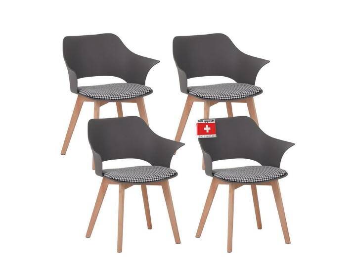 Albatros International Esszimmerstuhl Esszimmerstuhl AALBORG 4er Set Grau Modern Polsterstuhl, Buche Massiv-Holz, Skandinavisches Retro-Design,bequemer Schalenstuhl von Albatros-International