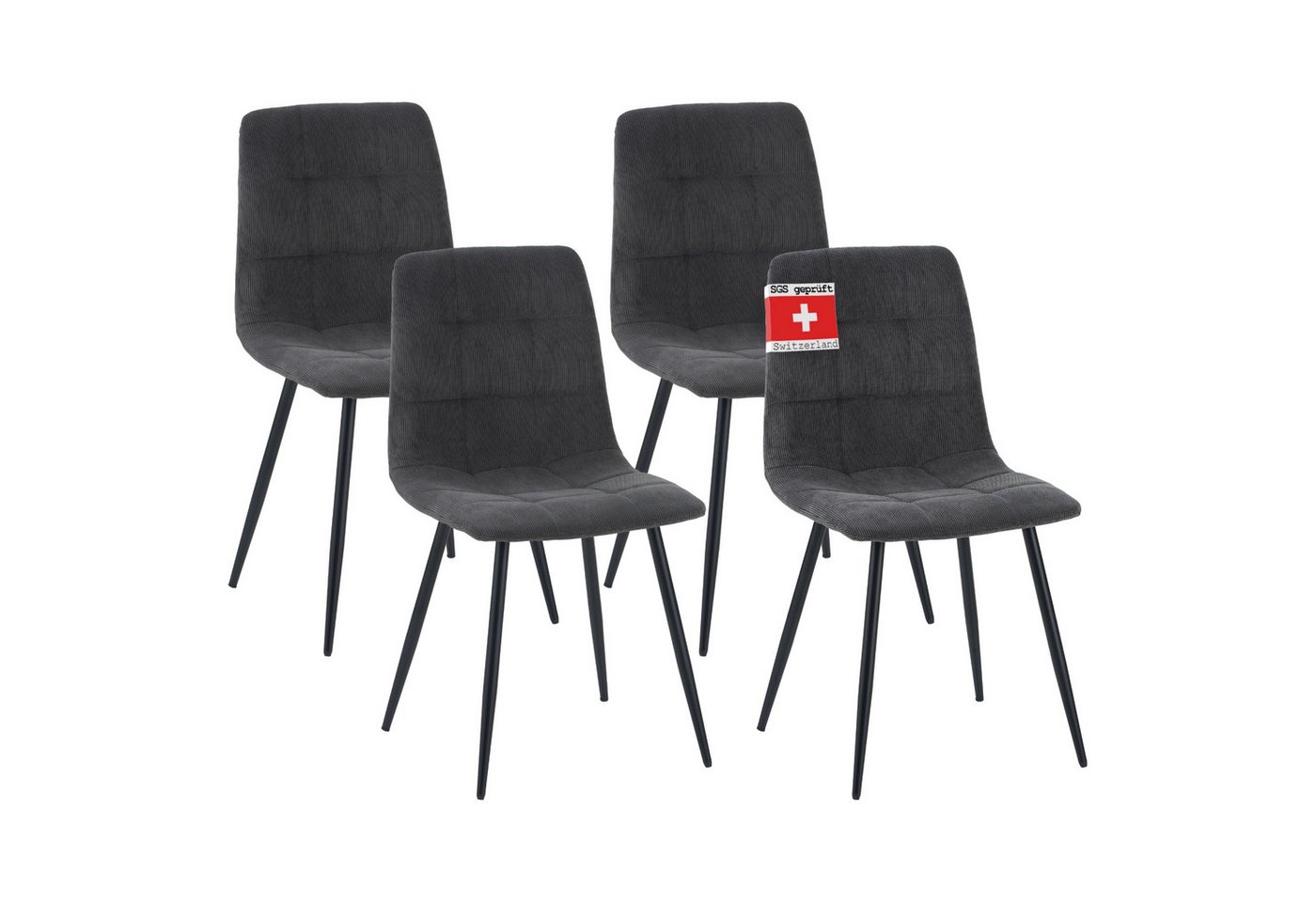 Albatros International Esszimmerstuhl Esszimmerstuhl BORA 4er Set Anthrazit Cord Bezug bequem (4er Set, Anthrazit), Eleganter Polsterstuhl am Esstisch von Albatros International