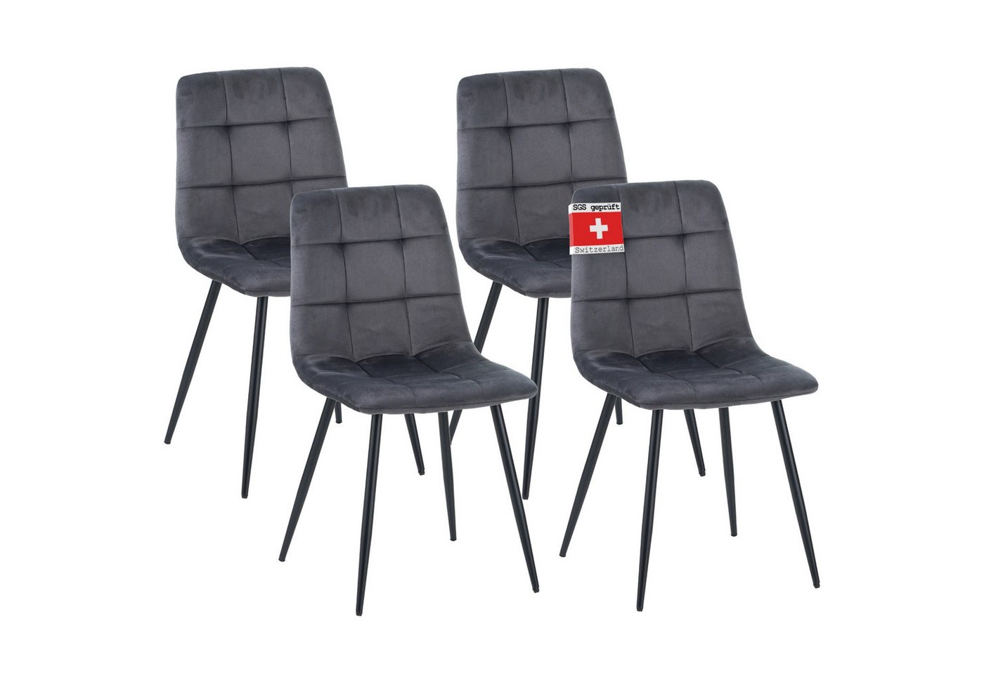 Albatros International Esszimmerstuhl Esszimmerstuhl BORA 4er Set Anthrazit Samt Bezug bequem (4er Set, Anthrazit), Eleganter Polsterstuhl am Esstisch von Albatros International