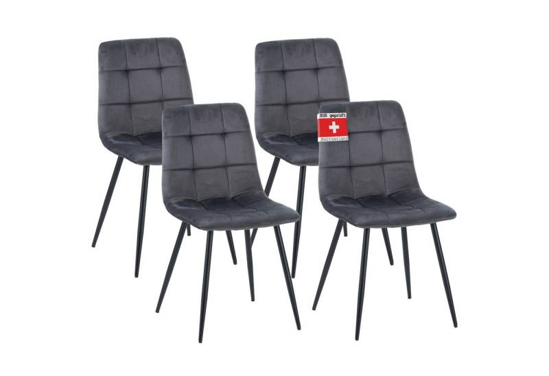 Albatros International Esszimmerstuhl Esszimmerstuhl BORA 4er Set Anthrazit Samt Bezug bequem (4er Set, Anthrazit), Eleganter Polsterstuhl am Esstisch von Albatros International
