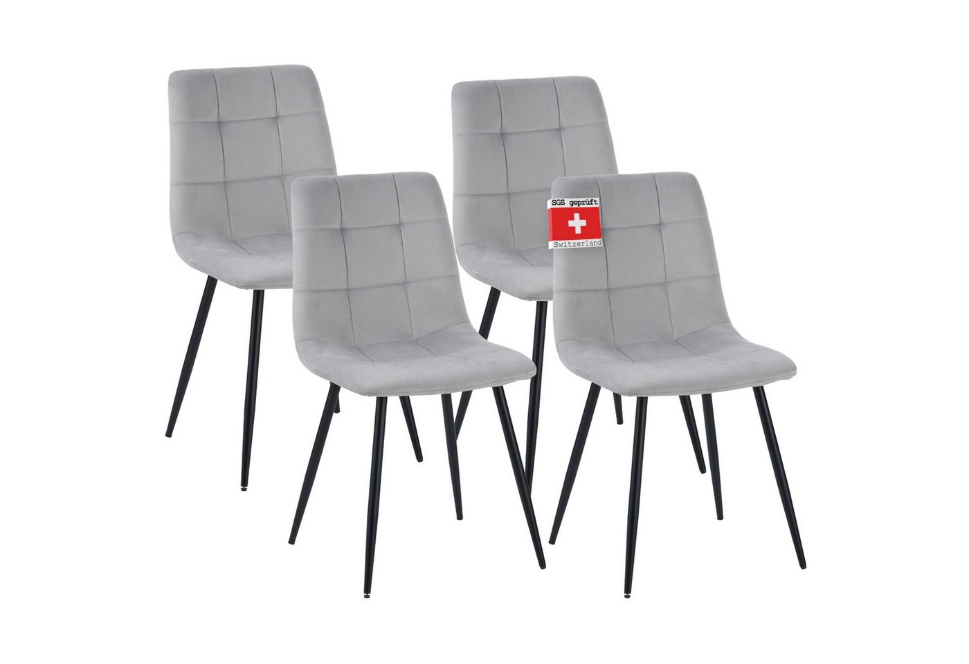 Albatros International Esszimmerstuhl Esszimmerstuhl BORA 4er Set Grau Samt Bezug bequem Stilvoll (4er Set, Grau), Eleganter Polsterstuhl am Esstisch von Albatros International