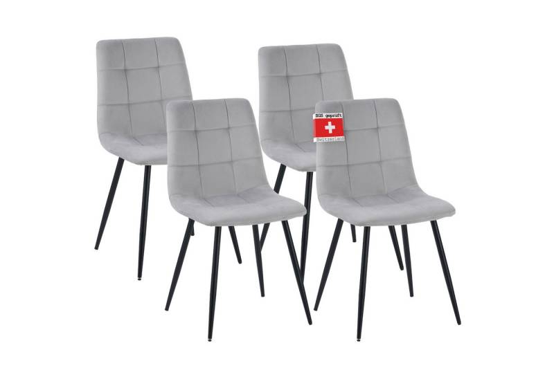 Albatros International Esszimmerstuhl Esszimmerstuhl BORA 4er Set Grau Samt Bezug bequem Stilvoll (4er Set, Grau), Eleganter Polsterstuhl am Esstisch von Albatros International
