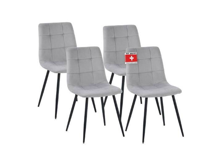 Albatros International Esszimmerstuhl Esszimmerstuhl BORA 4er Set Grau Samt Bezug bequem Stilvoll (4er Set, Grau), Eleganter Polsterstuhl am Esstisch von Albatros-International