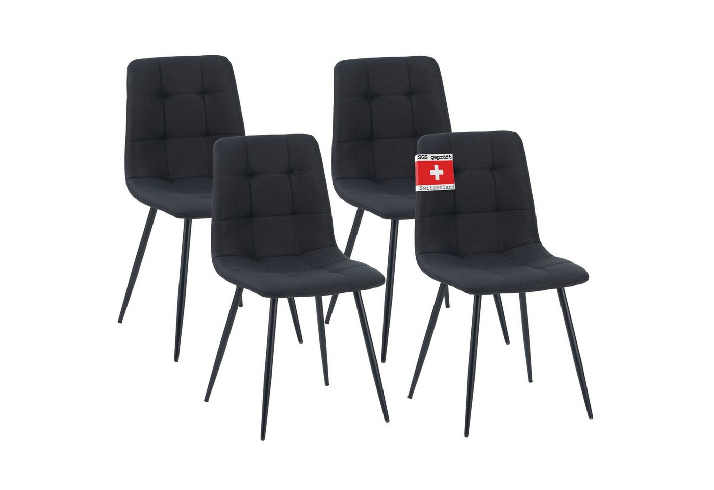 Albatros International Esszimmerstuhl Esszimmerstuhl BORA 4er Set Schwarz Stoff Bezug bequem (4er Set, Schwarz), Eleganter Polsterstuhl am Esstisch von Albatros International