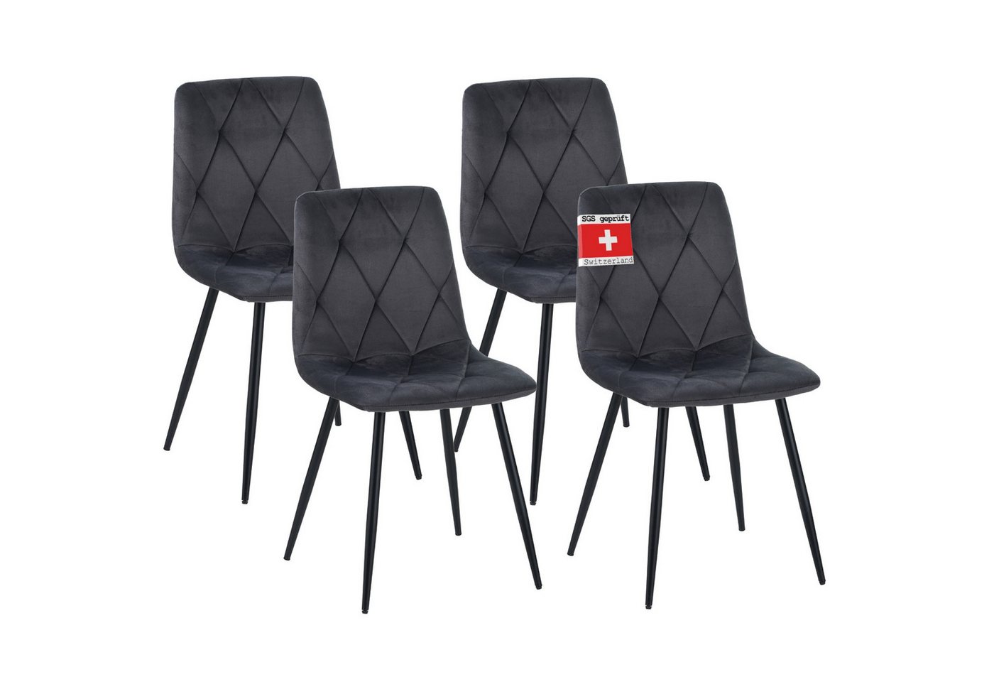 Albatros International Esszimmerstuhl Esszimmerstuhl DORA 4er Set Anthrazit Samt Bezug modern (4er Set, Anthrazit), Eleganter Polsterstuhl am Esstisch von Albatros International