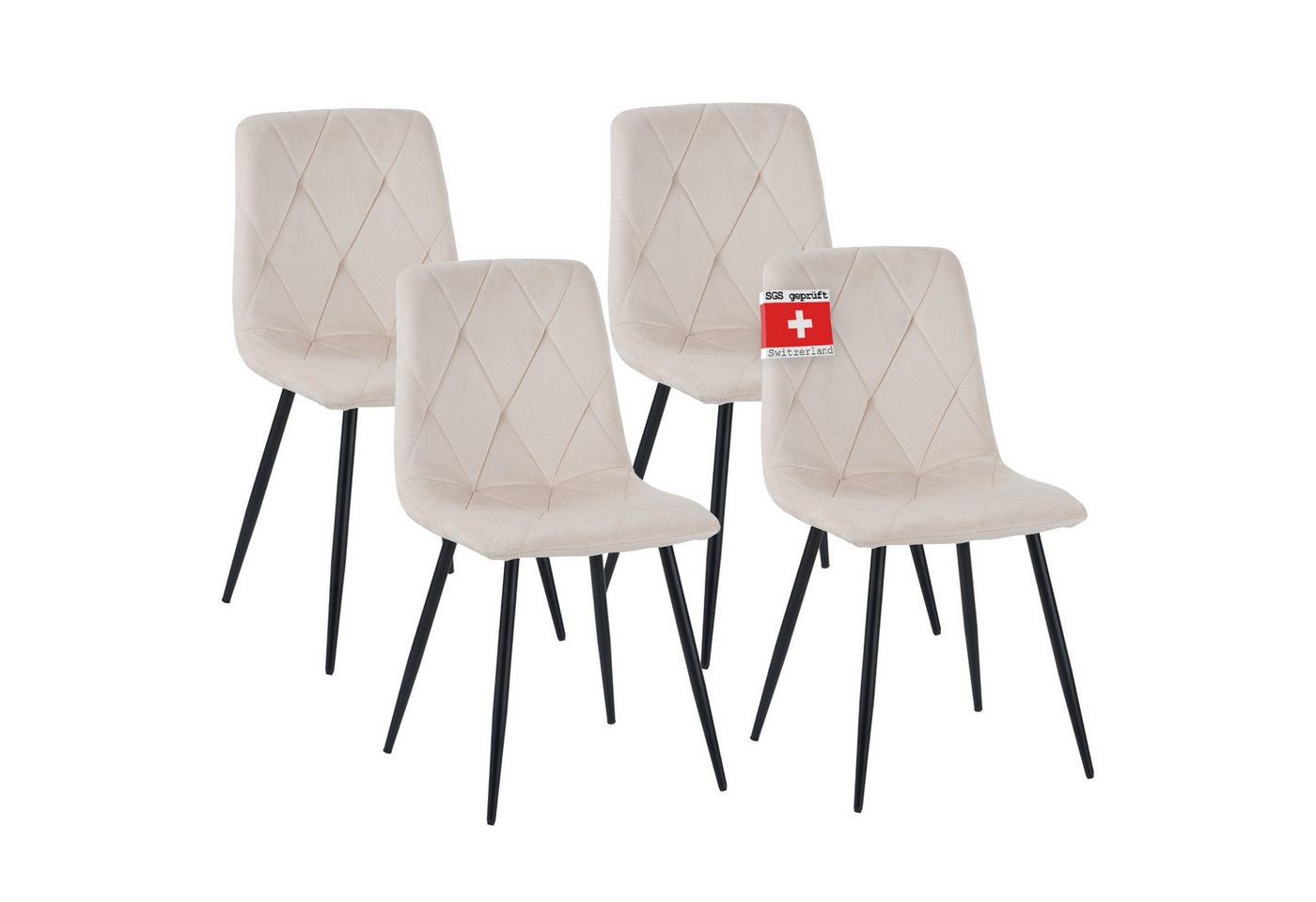 Albatros International Esszimmerstuhl Esszimmerstuhl DORA 4er Set Beige Samt Bezug Vintage Design (4er Set, Beige), Eleganter Polsterstuhl am Esstisch von Albatros International