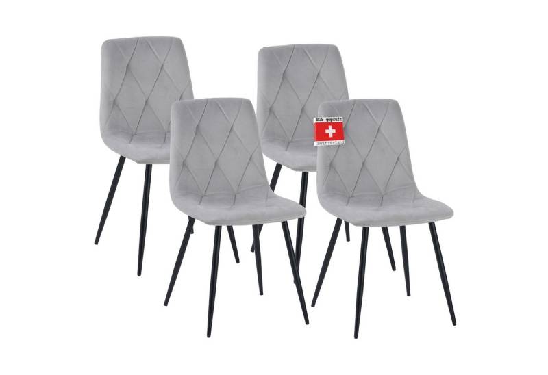 Albatros International Esszimmerstuhl Esszimmerstuhl DORA 4er Set Grau Samt Bezug Vintage Design (4er Set, Grau), Esszimmertisch von Albatros International