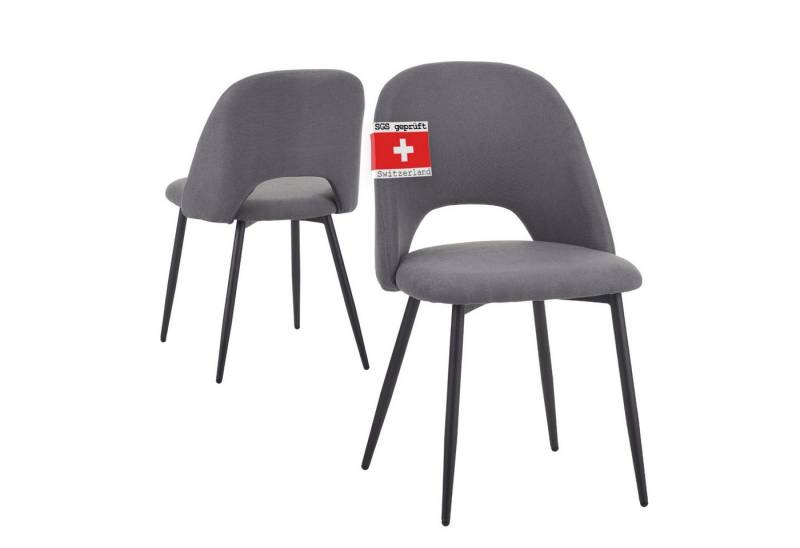 Albatros International Esszimmerstuhl Esszimmerstuhl SILVI Stoff 2er Set Grau Modern bequem Retro (2er Set, Grau), Stilvolles Vintage Design, Eleganter Polsterstuhl am Esstisch von Albatros International