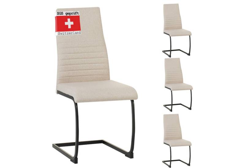Albatros International Freischwinger Freischwinger Turano 4er Set Beige Modernes Design Stoff, Modernem Design Stoff-Bezug Dicke Polsterung Küchenstuhl Polster von Albatros International