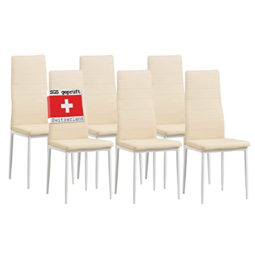 ALBATROS Esszimmerstühle 6er Set Milano, Beige - Edles Italienisches Design, Kunstleder-Bezug, bequemer Polsterstuhl - SGS geprüft - Moderner Küchenstuhl, Stuhl Esszimmer von ALBATROS