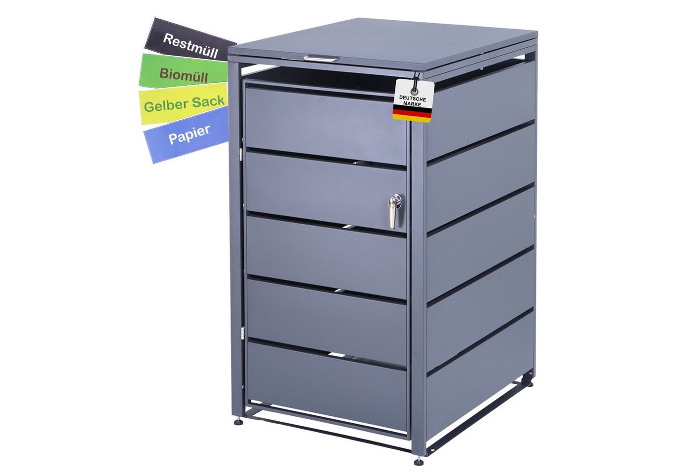 Albatros International Mülltonnenbox Mülltonnenbox 1er Tonne bis 240 Liter Anthrazitgrau RAL 7016 (verzinkter Stahl Premium Dämpfer Aufkleber-Set wetterfest) von Albatros International