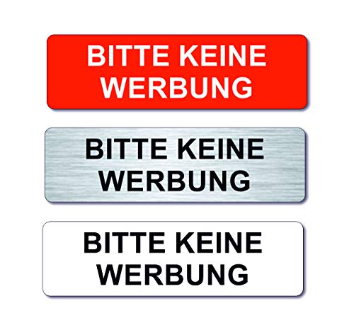 Briefkastenschild - Bitte keine Werbung - Schild - 7 x 2 cm - selbstklebend - Made in Germany (Rot) von Laserfy