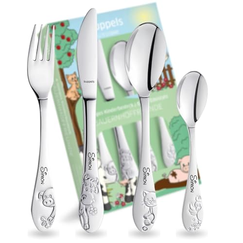 Kinderbesteck Bauernhoffreunde mit Namensgravur - personalisiertes Besteck - individuelles Taufgeschenk Junge/Mädchen - einzigartiges Geschenk - 4-teiliges Set von Albcraft MADE WITH LOVE