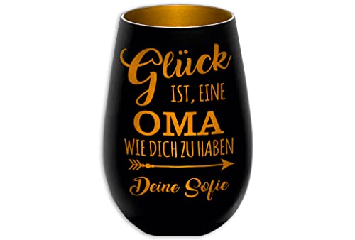 Windlicht - Glück ist, eine Oma wie Dich zu haben - weiß - schwarz - Geschenk - personalisiert - Beste Großmutter (Schwarz) von Albcraft MADE WITH LOVE