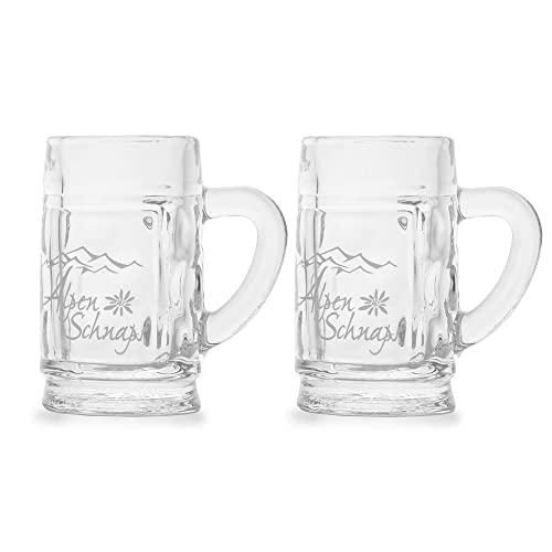 2 Stück Alpenschnaps 2cl Mini-Krug Schnaps-Glas Schnaps-Gläser mit Henkel und Logo, transparent von Albellion