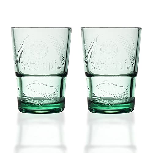 2 Stück Original Bacardi Rum Kunststoff Gläser Longdrinkglas Cocktailgläser in grün mit Bacardi Schriftzug und Palmmotiv von Albellion