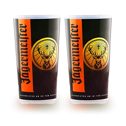 Albellion 2 Stück Originale schwarze Plastik-Becher von Jägermeister ® Mehrweg-Becher schwarz mit Schriftzug + Logo 0,2l Party-Becher Gläser Cup Cup's von Albellion