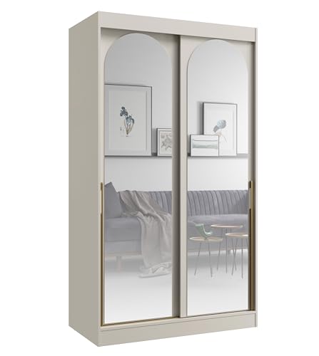 Albello Kleiderschrank Classy Kaschmir Gold 120x65x215 cm – Moderner Schrank mit Spiegel & Schiebetüren – mit 5 Fächern & Kleiderstange – Spiegelfront platzsparend – MDF 16 mm – für Schlafzimmer Flur Albello Kleiderschrank Classy Kaschmir Gold 120x65x215 cm – Moderner Schrank mit Spiegel & Schiebetüren – mit 5 Fächern & Kleiderstange – Spiegelfront platzsparend – MDF 16 mm – für Schlafzimmer Flur von Albello
