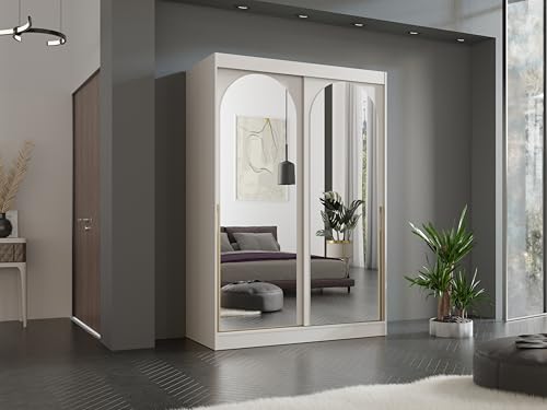 Albello Kleiderschrank Classy Kaschmir Gold 150x65x215 cm – Moderner Schrank mit Spiegel & Schiebetüren – mit 5 Fächern & Kleiderstange – Spiegelfront platzsparend – MDF 16 mm – für Schlafzimmer Flur Albello Kleiderschrank Classy Kaschmir Gold 150x65x215 cm – Moderner Schrank mit Spiegel & Schiebetüren – mit 5 Fächern & Kleiderstange – Spiegelfront platzsparend – MDF 16 mm – für Schlafzimmer Flur von Albello