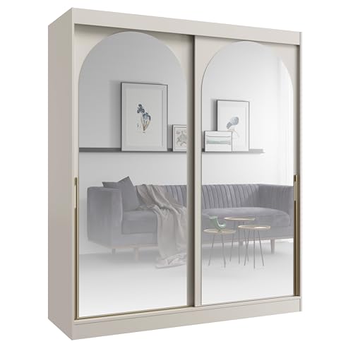 Albello Kleiderschrank Classy Kaschmir Gold 180x65x215 cm – Moderner Schrank mit Spiegel & Schiebetüren – mit 5 Fächern & Kleiderstange – Spiegelfront platzsparend – MDF 16 mm – für Schlafzimmer Flur Albello Kleiderschrank Classy Kaschmir Gold 180x65x215 cm – Moderner Schrank mit Spiegel & Schiebetüren – mit 5 Fächern & Kleiderstange – Spiegelfront platzsparend – MDF 16 mm – für Schlafzimmer Flur von Albello