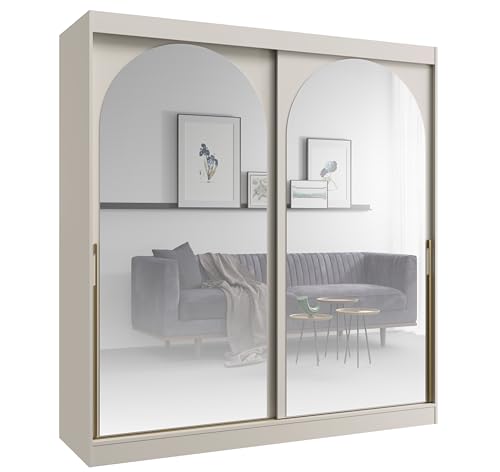 Albello Kleiderschrank Classy Kaschmir Gold 200x65x215 cm – Moderner Schrank mit Spiegel & Schiebetüren – mit 5 Fächern & Kleiderstange – Spiegelfront platzsparend – MDF 16 mm – für Schlafzimmer Flur Albello Kleiderschrank Classy Kaschmir Gold 200x65x215 cm – Moderner Schrank mit Spiegel & Schiebetüren – mit 5 Fächern & Kleiderstange – Spiegelfront platzsparend – MDF 16 mm – für Schlafzimmer Flur von Albello