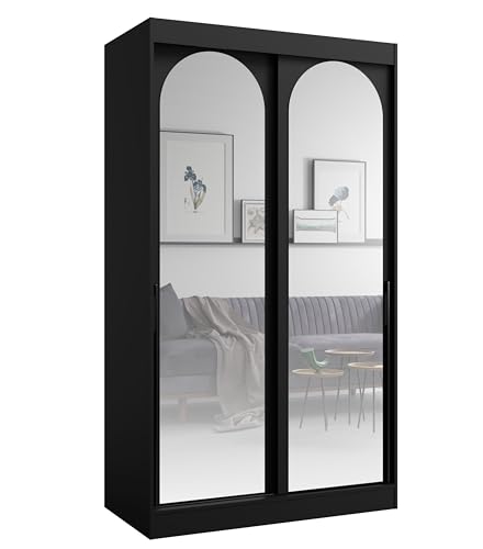 Albello Kleiderschrank Classy Schwarz 120x65x215 cm – Moderner Schrank mit Spiegel & Schiebetüren – mit 5 Fächern & Kleiderstange – Spiegelfront platzsparend – MDF 16 mm – für Schlafzimmer Flur Albello Kleiderschrank Classy Schwarz 120x65x215 cm – Moderner Schrank mit Spiegel & Schiebetüren – mit 5 Fächern & Kleiderstange – Spiegelfront platzsparend – MDF 16 mm – für Schlafzimmer Flur von Albello