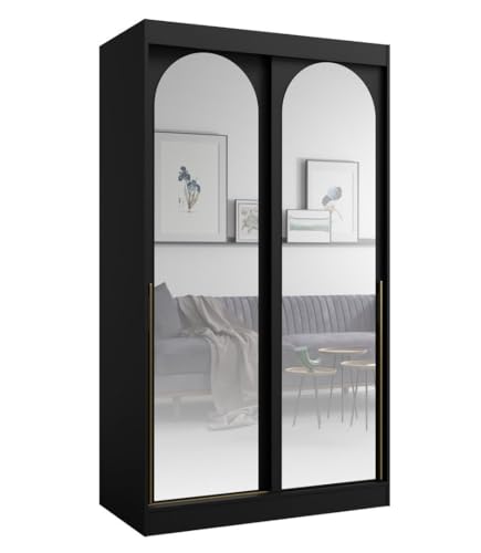 Albello Kleiderschrank Classy Schwarz Gold 120x65x215 cm – Moderner Schrank mit Spiegel & Schiebetüren – mit 5 Fächern & Kleiderstange – Spiegelfront platzsparend – MDF 16 mm – für Schlafzimmer Flur Albello Kleiderschrank Classy Schwarz Gold 120x65x215 cm – Moderner Schrank mit Spiegel & Schiebetüren – mit 5 Fächern & Kleiderstange – Spiegelfront platzsparend – MDF 16 mm – für Schlafzimmer Flur von Albello