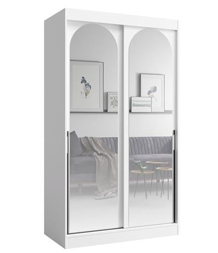 Albello Kleiderschrank Classy Weiß Schwarz 120x65x215 cm – Moderner Schrank mit Spiegel & Schiebetüren – mit 5 Fächern & Kleiderstange – Spiegelfront platzsparend – MDF 16 mm – für Schlafzimmer Flur Albello Kleiderschrank Classy Weiß Schwarz 120x65x215 cm – Moderner Schrank mit Spiegel & Schiebetüren – mit 5 Fächern & Kleiderstange – Spiegelfront platzsparend – MDF 16 mm – für Schlafzimmer Flur von Albello