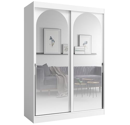 Albello Kleiderschrank Classy Weiß Schwarz 150x65x215 cm – Moderner Schrank mit Spiegel & Schiebetüren – mit 5 Fächern & Kleiderstange – Spiegelfront platzsparend – MDF 16 mm – für Schlafzimmer Flur Albello Kleiderschrank Classy Weiß Schwarz 150x65x215 cm – Moderner Schrank mit Spiegel & Schiebetüren – mit 5 Fächern & Kleiderstange – Spiegelfront platzsparend – MDF 16 mm – für Schlafzimmer Flur von Albello