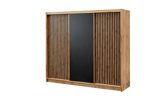 Albello Londo Dreitüriger Kleiderschrank Garderobenschrank Schlafzimmerschrank Großer Geräumiger Kleiderschrank Schiebetürenschrank Standschrank für das Schlafzimmer 250 cm 60,5 cm 215cm Schwarz von Albello