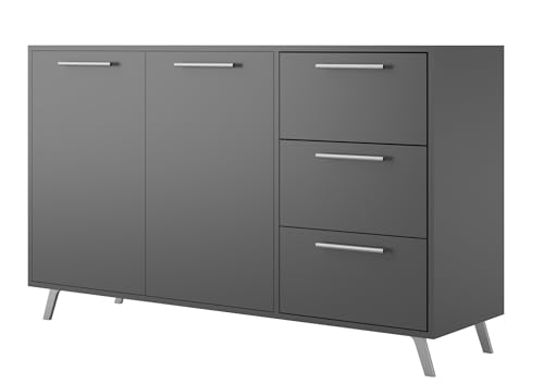 Albello Kommode Blame Schlafzimmer Kommode mit Schubladen Modernes Sideboard Kommode Holz Kommode Wohnzimmer Kommode Graphit 140cm x 41cm x 86cm von Albello