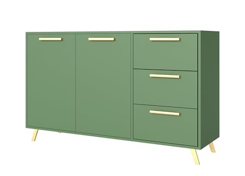 Albello Kommode Blame Schlafzimmer Kommode mit Schubladen Modernes Sideboard Kommode Holz Kommode Wohnzimmer Kommode Grun 140cm x 41cm x 86cm von Albello
