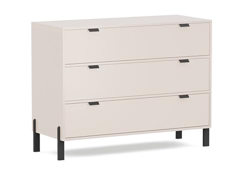 Albello Kommode Creamy Beige - Kommode mit 3 Schubladen 109x45x85 cm – Moderne Kommode mit Stauraum Sideboard Flurkommode Schlafzimmerkommode Wohnzimmer Kommode Beistellschrank aus Holz von Albello
