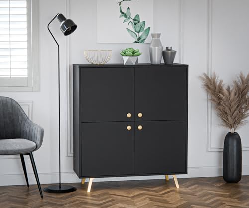 Albello Kommode Selly Schlafzimmer Kommode Modernes Sideboard Kommode Holzwerkstoff Kommode Schwarz 100 x 112 x 41 cm von Albello