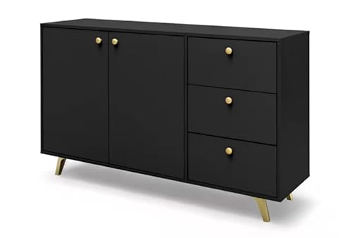 Albello Kommode Selly Schlafzimmer Kommode mit Schubladen Modernes Sideboard Kommode Holz Kommode Schwarz 140cm x 86cm x 41 cm von Albello