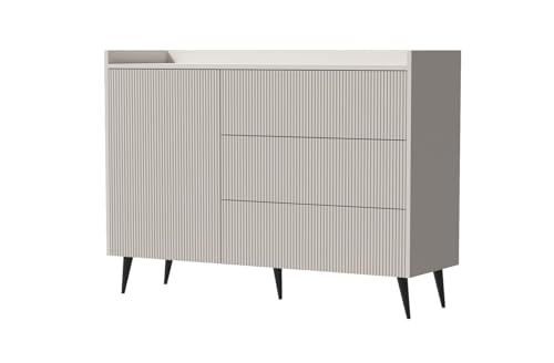 Albello - Kommode Sideboard 126cm Breit Moderne mit Push-to-Open System & Einlegeböden Kaschmirbeige ADENIS, Wohnzimmer Schlafzimmer Kommode, 16mm Holzplatte von Albello