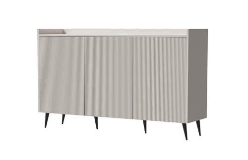 Albello - Kommode Sideboard 150cm Breit Moderne mit Push-to-Open System & Einlegeböden Kaschmirbeige ADENIS, Wohnzimmer Schlafzimmer Kommode, 16mm Holzplatte von Albello