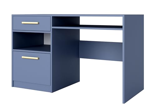 Albello Schreibtisch mit Schubladen Blame Schreibtisch für das Schlafzimmer Schreibtisch für Kinderzimmer Bürotisch Computertisch Moderner Schreibtisch Blau, Goldene Beschläge 125 cm x 58 cm x 82 cm Albello Schreibtisch mit Schubladen Blame Schreibtisch für das Schlafzimmer Schreibtisch für Kinderzimmer Bürotisch Computertisch Moderner Schreibtisch Blau, Goldene Beschläge 125 cm x 58 cm x 82 cm von Albello