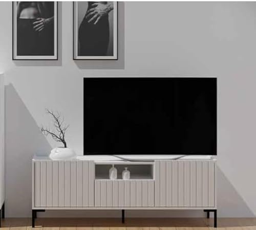 Albello TV-Schrank TV-Halterung mit verstellbaren Regalen TV-Regal fur Wohnzimmer Sideboard Wohnzimmer Fernsehtisch Holz 150 cm x 40 cm x 55 cm Weiß von Albello