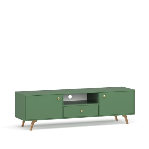 Albello TV-Schrank | TV Lowboard | TV-Halterung mit verstellbaren Regalen TV-Regal fur Wohnzimmer Sideboard Fernsehtisch Holz 160 x 41 x 47,5 | Grüner TV-Schrank | Elegantes TV-Gehäuse von Albello