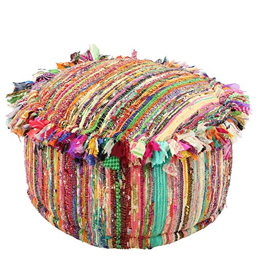 Albena Shop CHINDI EIN farbenfroher Pouf Ø 55 cm & 30 cm hoch ist dekorativ, praktisch und bequem. Die bunten Fransen verleihen ihm EIN orientalisches Flair.100% Baumwolle von Albena