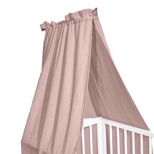 Albero Mio Baldachin Kinderzimmer - 100% Baumwolle Musselin - Himmel für Babybett, Kinderbett oder Kuschelecke 150x200cm | Babybett Baldachin Pink von Albero Mio