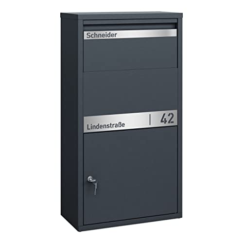 AlbersDesign Paketbox/Paketkasten personalisiert mit Name, Straße & Hausnummer pulverbeschichtet in RAL 7016 von AlbersDesign