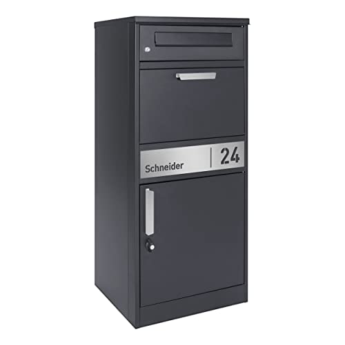 AlbersDesign Stand-Paketbox in Anthrazit (RAL 7016) - inkl. Brieffach - personalisiert mit Name & Hausnummer von AlbersDesign