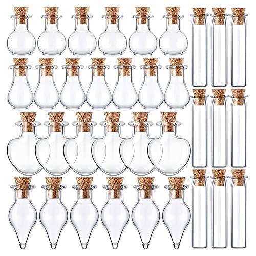 Alberte 50 Stück kleine Gläser aus Glas Flaschen mit Korken aus Kork 5 Formen winzige Wünsche, Flasche Handwerk, Bastelprojekte von Alberte